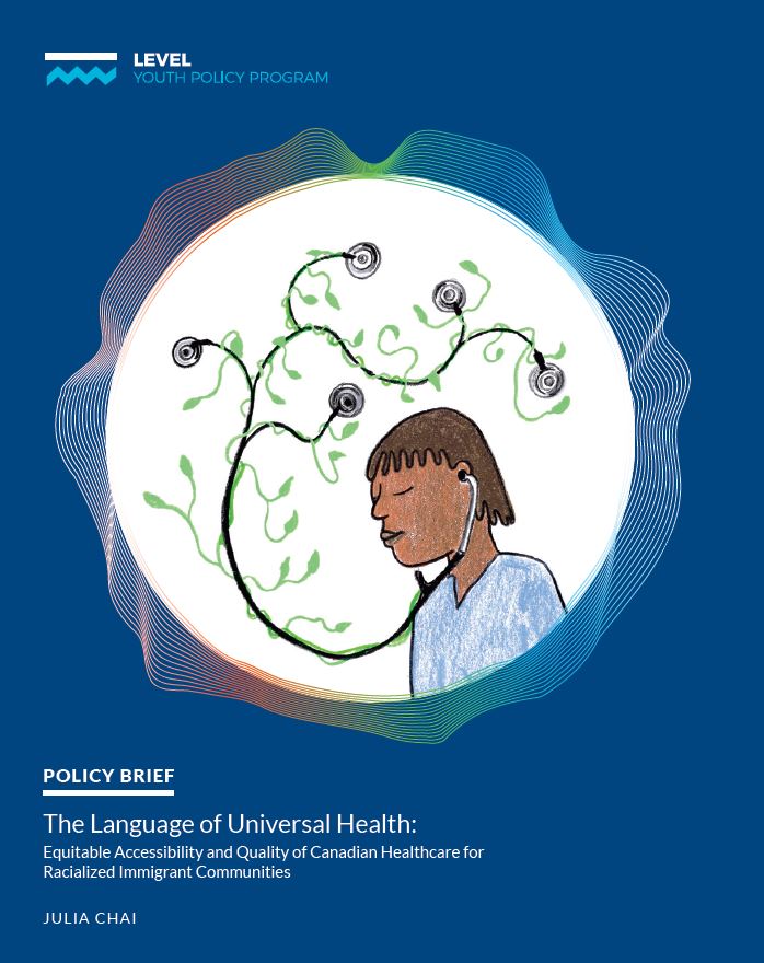 An illustration of a person with medium brown skin, short brown hair and a blue shirt listen through a stethoscope to the "heartbeat" of plants.